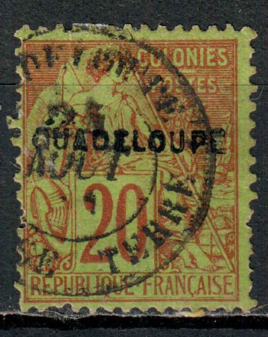 GUADELOUPE 1891 20c Red on green.  Overprint on the French Colonies General Issues type J. Centered west. - 71163 - Used image 0
