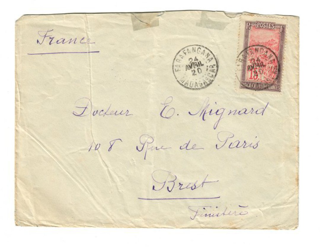 MADAGASCAR 1920 Airmail etter from Farangana to France. - 37686 - PostalHist image 0