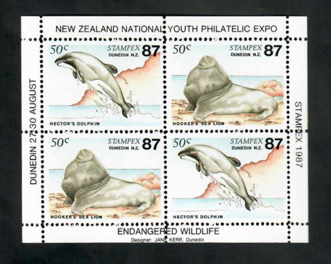 NEW ZEALAND 1987 Stampex New Zealand National Youth Philatelic Expo. Dolphins and Sea lions . Miniature sheet. - 50965 - UHM image 0