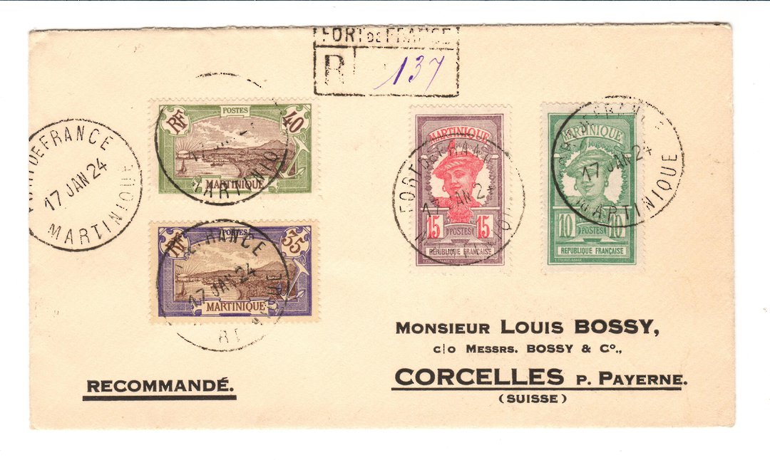 MARTINIQUE 1924 Registered Letter from Port de France to Switzerland. - 37773 - PostalHist image 0