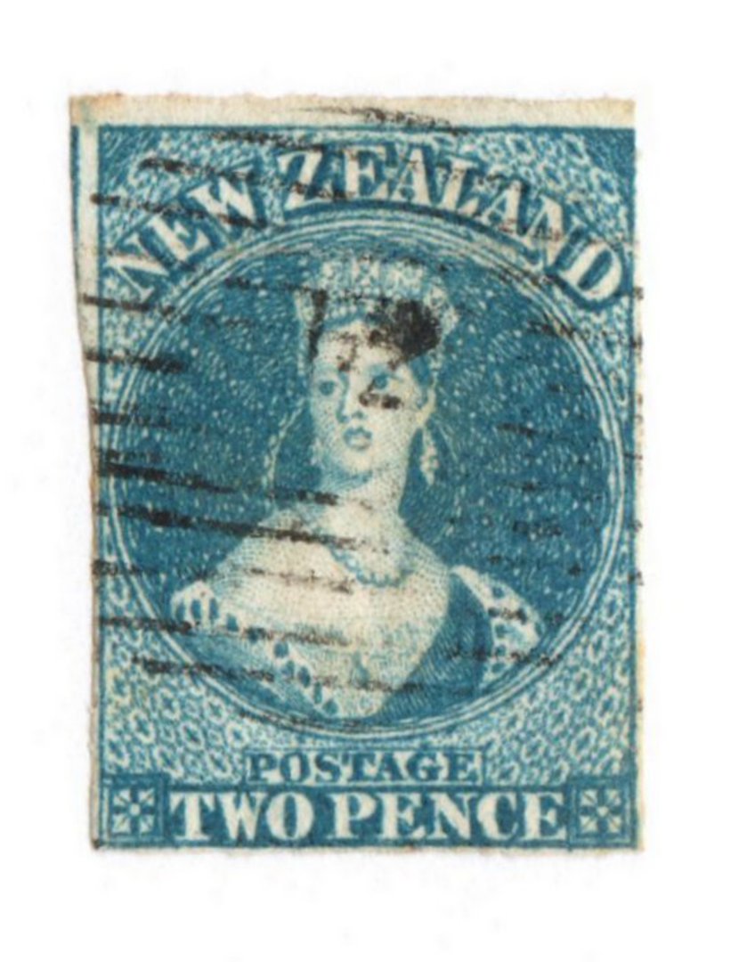 NEW ZEALAND 1855 Full Face Queen 2d Blue. Watermark Large Star. Lightly Blued Paper. Superb light cancel. Light numeral 12 cance image 0