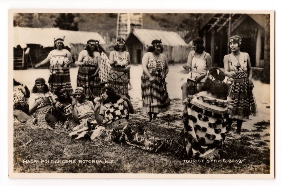 Real Photograph by Frank Duncan of Maori Poi Dancers Rotorua. - 69638 - Postcard image 0
