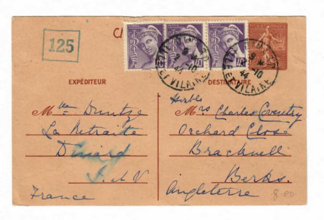 FRANCE 1944 Postcard to England. - 30455 - PostalHist image 0