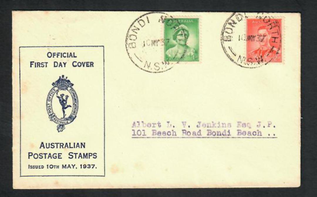 AUSTRALIA 1937 Geo 6th Definitive 1d and 2d issued 10/5/1937 on first day cover. - 32299 - FDC image 0
