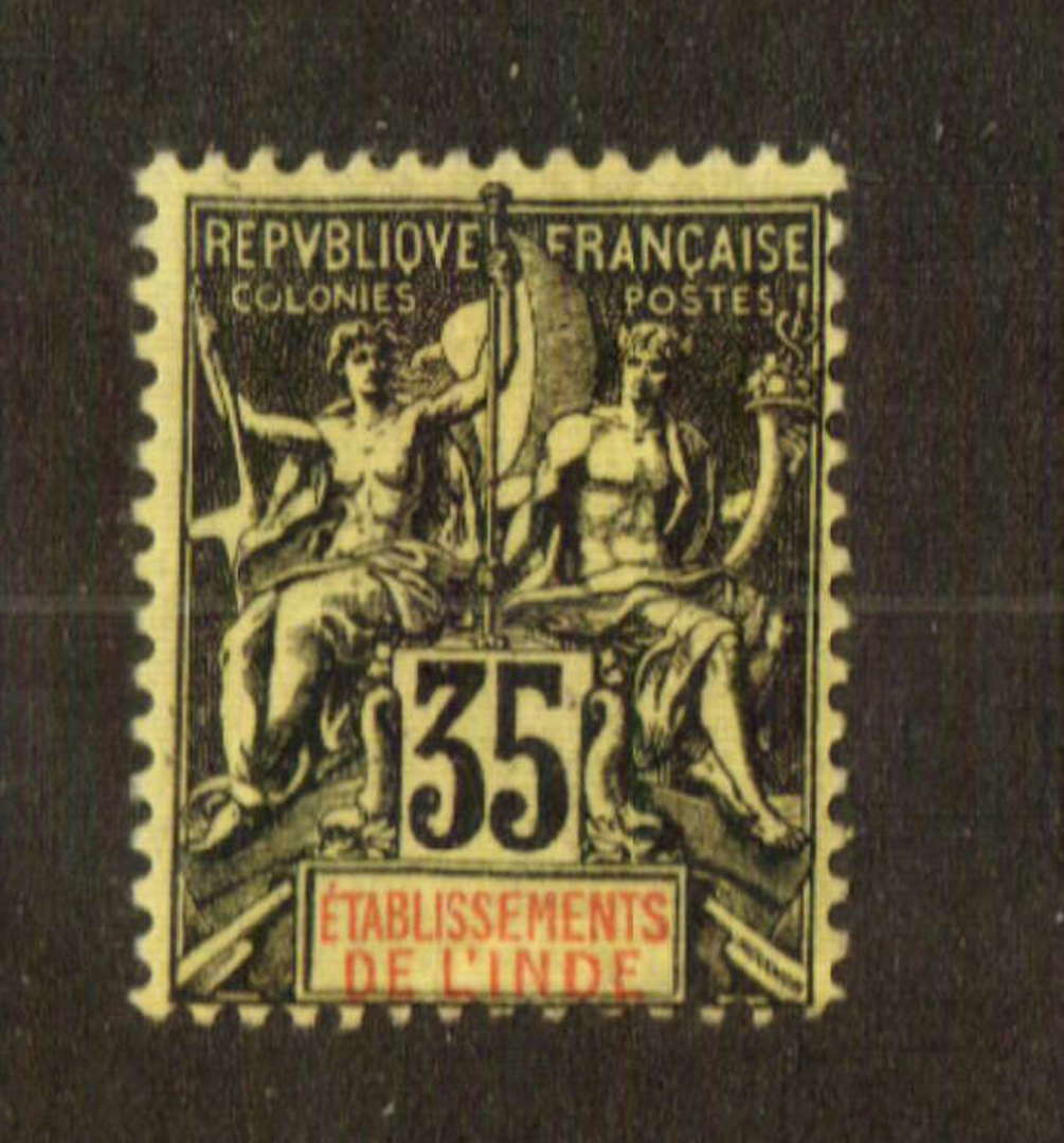 FRENCH INDIAN SETTLEMENTS 1900 Definitive 35c Black on yellow. Hinge remains. - 74502 - Mint image 0
