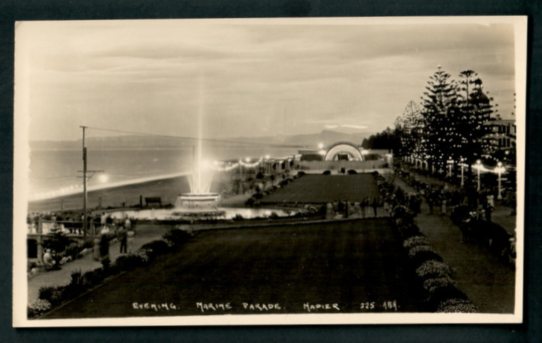 Real Photograph by A B Hurst & Son of Evening Marine Parade Napier. - 47995 - Postcard image 0