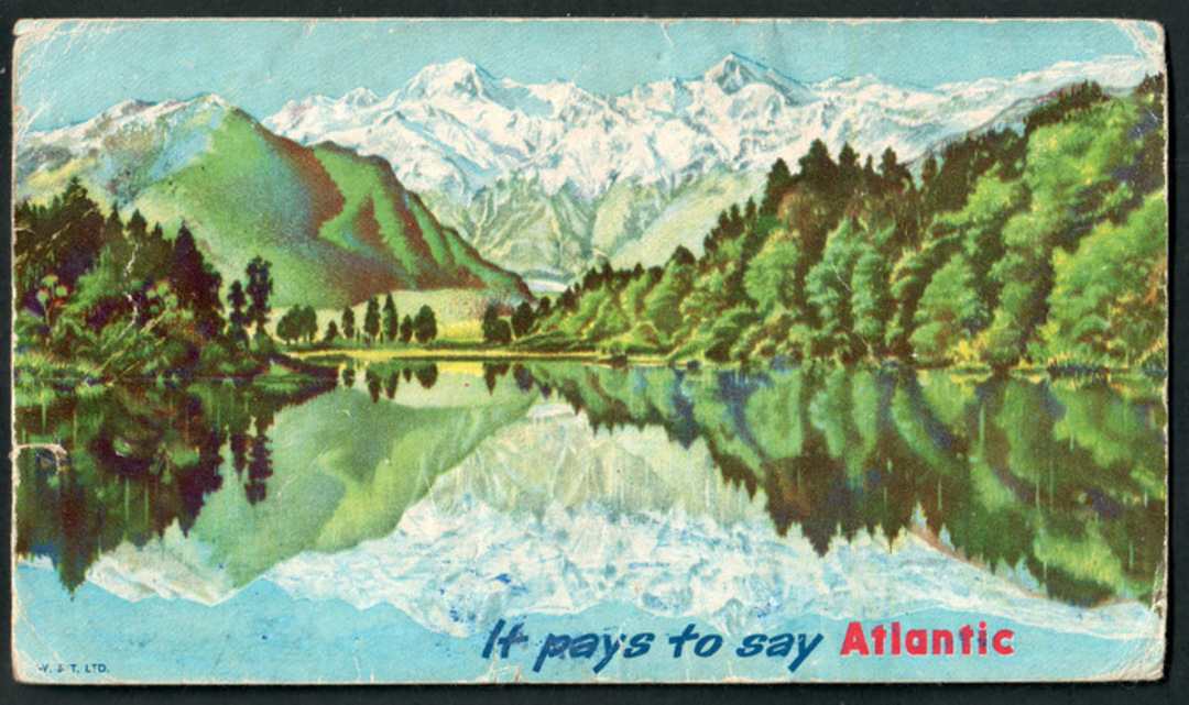 Coloured postcard. Painting of Lake Matheson. It pays to say Atlantic. (Crayon on the reverse). - 48763 - Postcard image 0