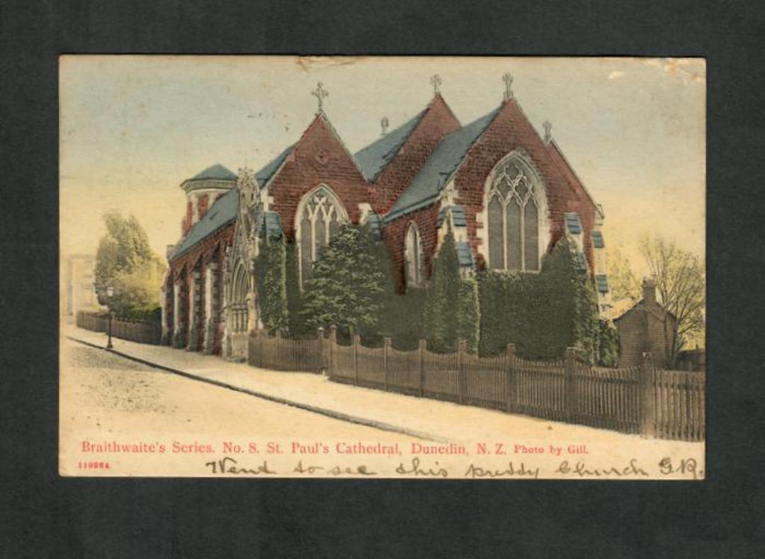 Coloured Postcard by Braithwaite of St Pauls Cathedral Dunedin. - 49168 - Postcard image 0