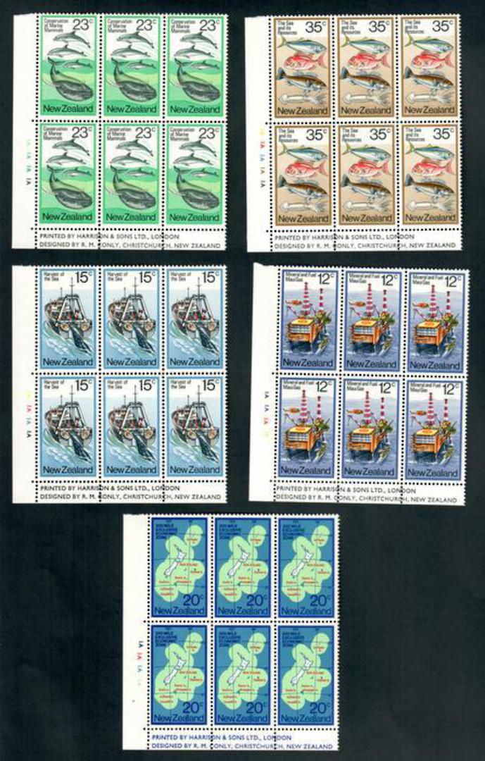 NEW ZEALAND 1978 Sea Resources. Set of 6 in plate blocks of 6. - 52405 - UHM image 0