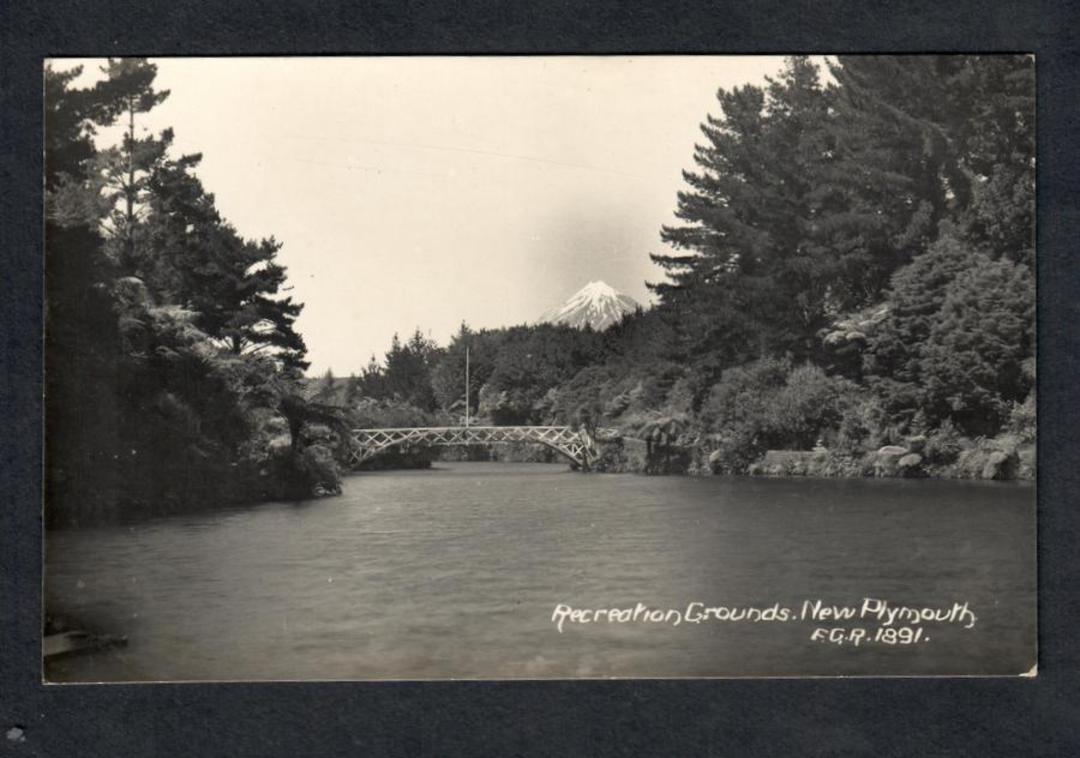 Real Photograph by Radcliffe of Recreation Grounds, New Plymouth. Mt Egmont in the background. - 47052 - Postcard image 0