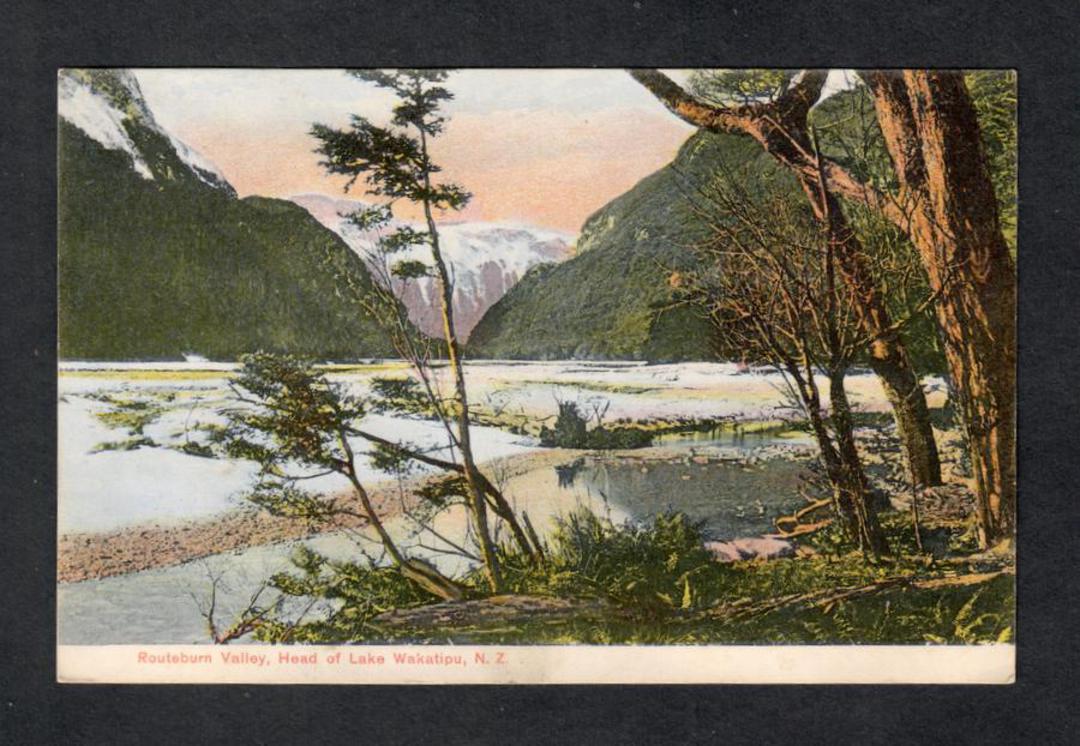 Coloured postcard of Routeburn Valley Head of Lake Wakatipu. - 49450 - Postcard image 0