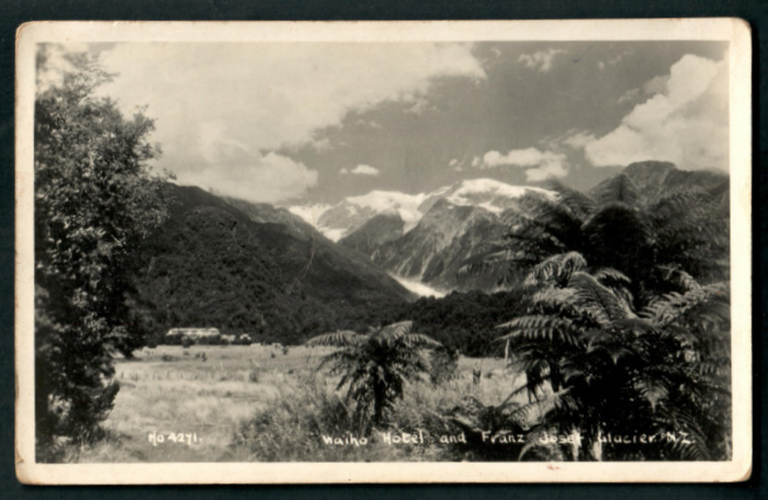 Real Photograph of the Waiho Hotel and Franz Josef Glacier. - 48804 - Postcard image 0
