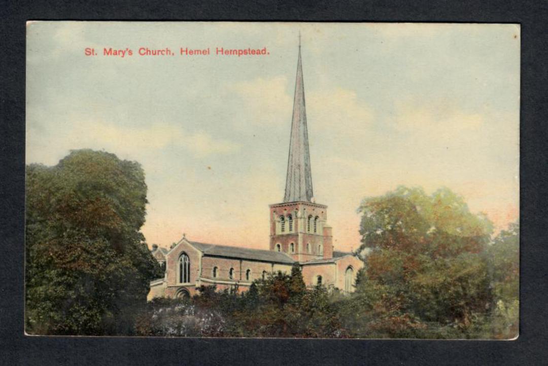 Coloured postcard of St Mary's Church Hemel Hempstead. - 42590 - Postcard image 0
