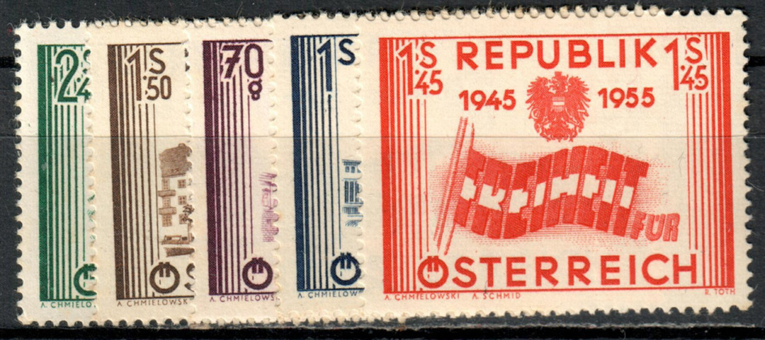 AUSTRIA 1955 10th Anniversary of the Re-establishment of the Austrian Republic. Set of 5. - 71535 - Mint image 0