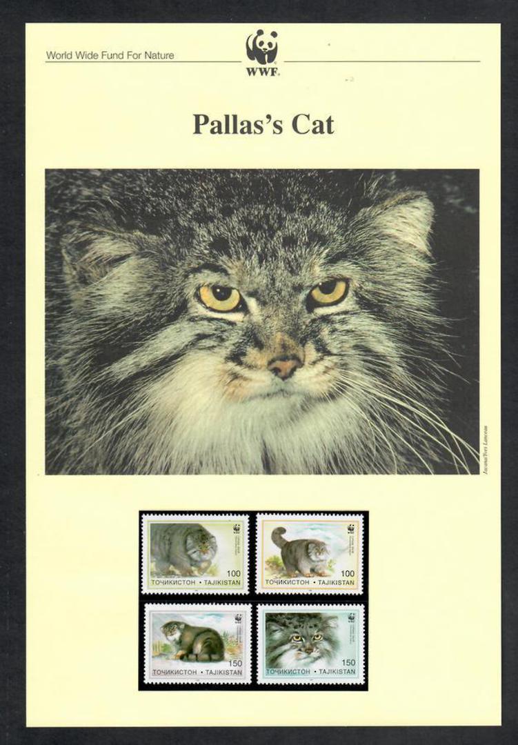 TAJIKISTAN 1996 World Wildlife Fund. Pallas's Cat. Set of 4 in mint never hinged and on first day covers with 6 pages of officia image 0
