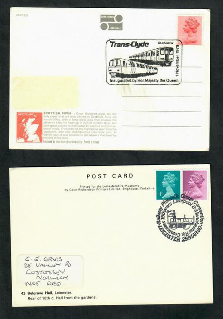 GREAT BRITAIN 1979-1980 Two Postcards with Special Railway postmarks. - 30383 - Postcard image 0