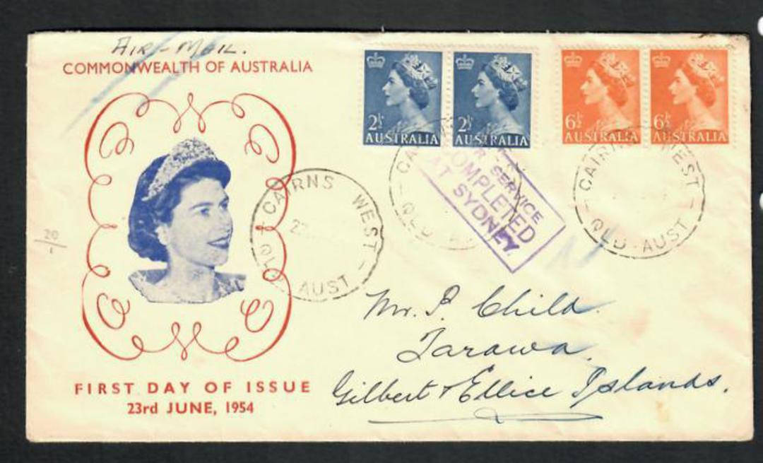 AUSTRALIA 1954 Definitives issued 23/6/1954. Set of 2 on first day cover addressed to Gilbert & Ellice Islands. Cachet applied . image 0