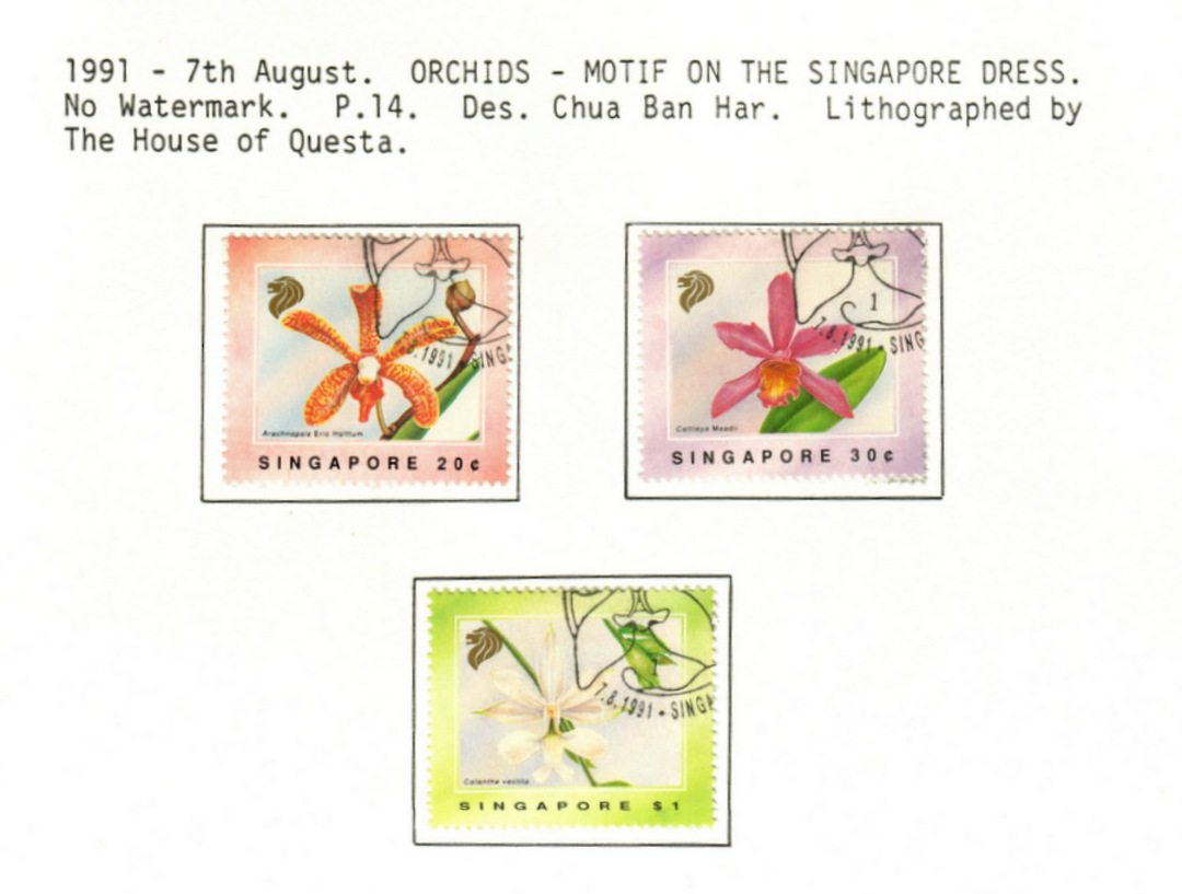 SINGAPORE 1991 Orchid Dress Motifs. Set of 3. - 59621 - VFU image 0