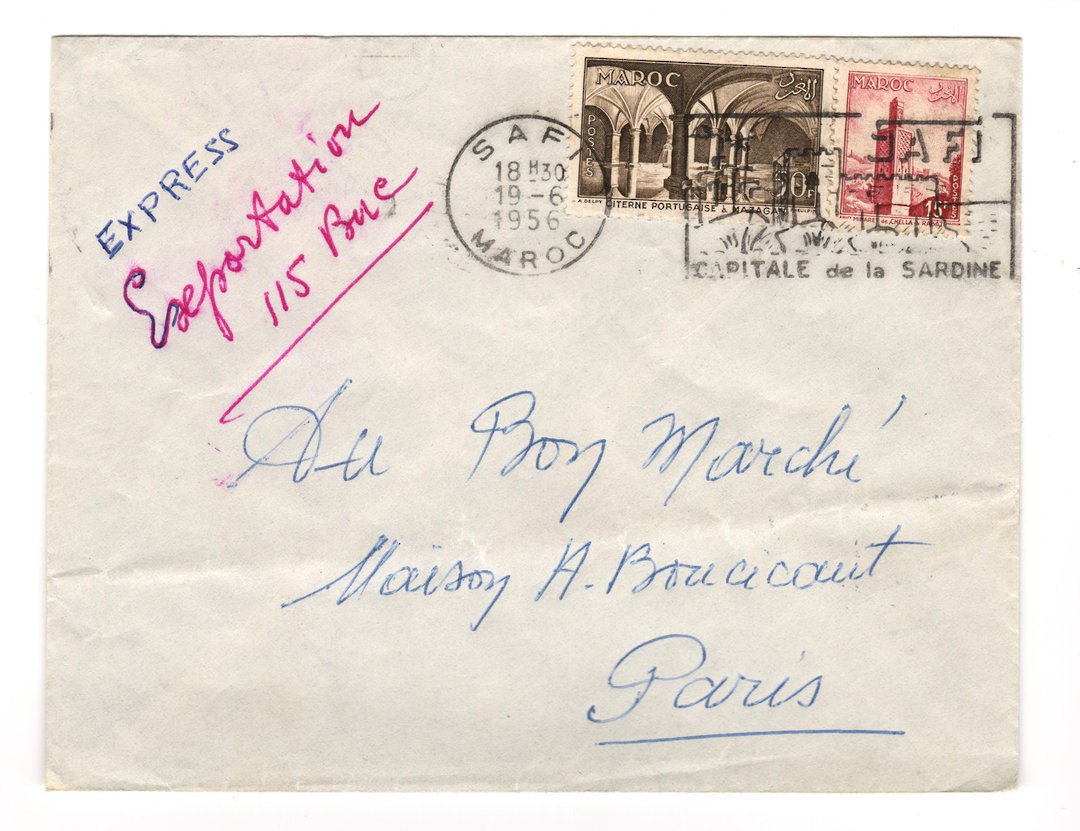 FRENCH MOROCCO 1956 Letter from Safe to Paris. Expres. Receiving stamp Paris Gare. - 37765 - PostalHist image 0