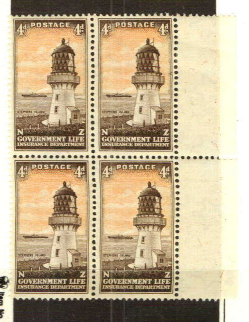 NEW ZEALAND 1965 Life Insurance 4d Stephens Island. White Opaque Paper. Block of 4. - 74731 - UHM image 0