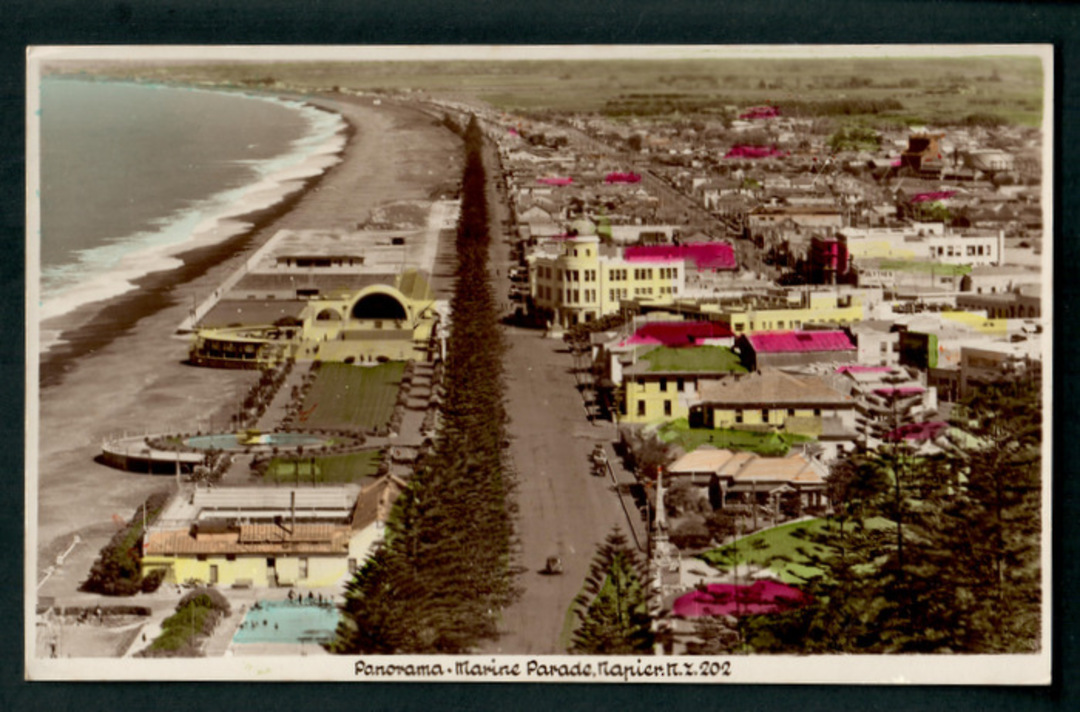 Tinted Postcard by  A B Hurst & Son. Panorama Marine Parade Napier. (#48054) - 48055 - Postcard image 0