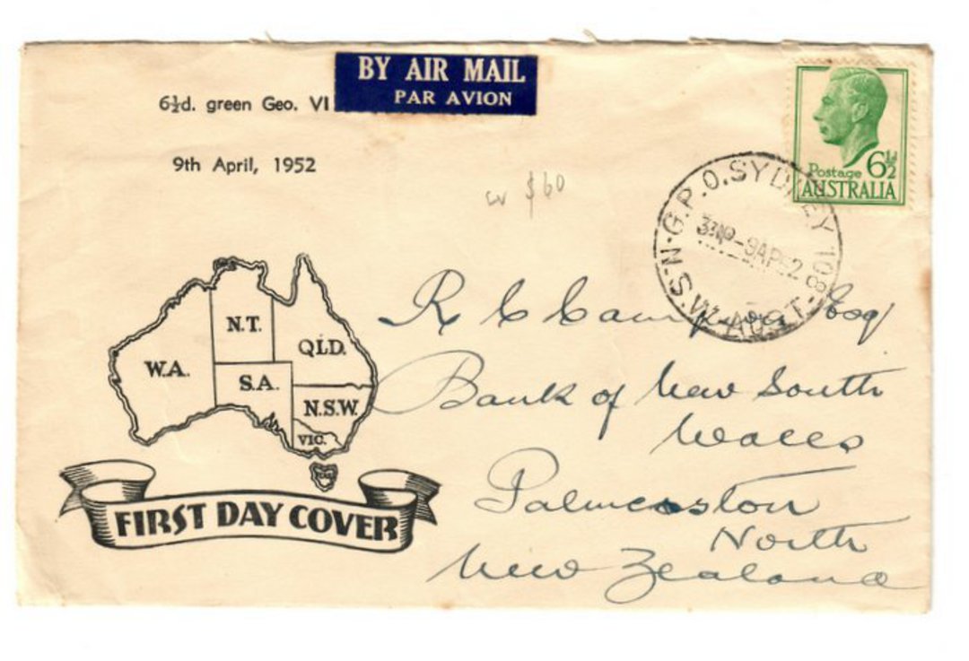 AUSTRALIA 1950 Geo 6th Definitive 6½d Green on illustrated first day cover. - 38283 - FDC image 0