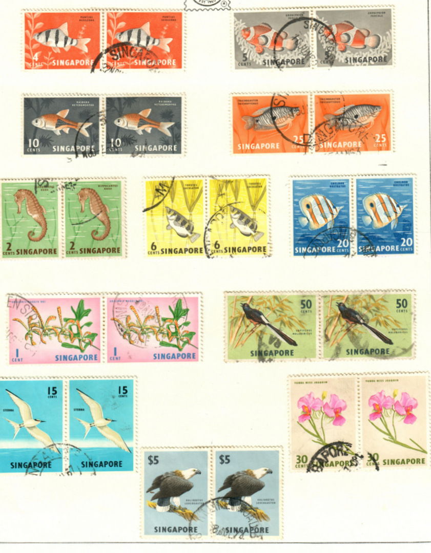 SINGAPORE 1962 Definitives. Two pages with nice used pairs including 1c 2c 4c 6c $5. - 59674 - VFU image 1