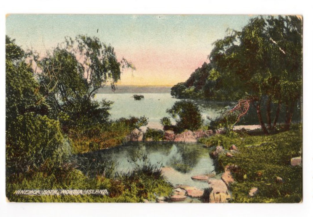 Coloured Postcard by Blencowe of Hinemoa Bath Mokoia Island. - 246141 - Postcard image 0