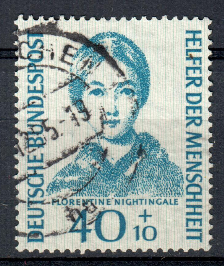 WEST GERMANY 1955 Humanitarian Relief Fund 40pf + 10pf Light Blue. - 75459 - Used image 0