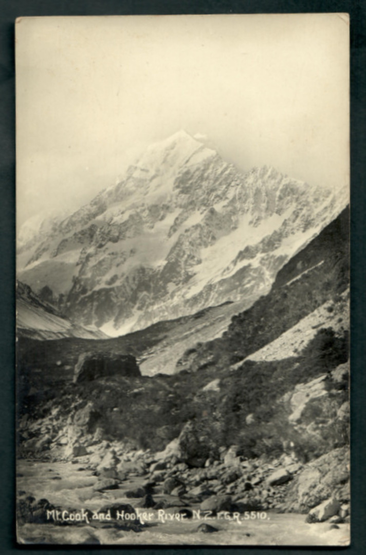 Real Photograph by Radcliffe of Mt Cook and Hooker River. - 48874 - Postcard image 0