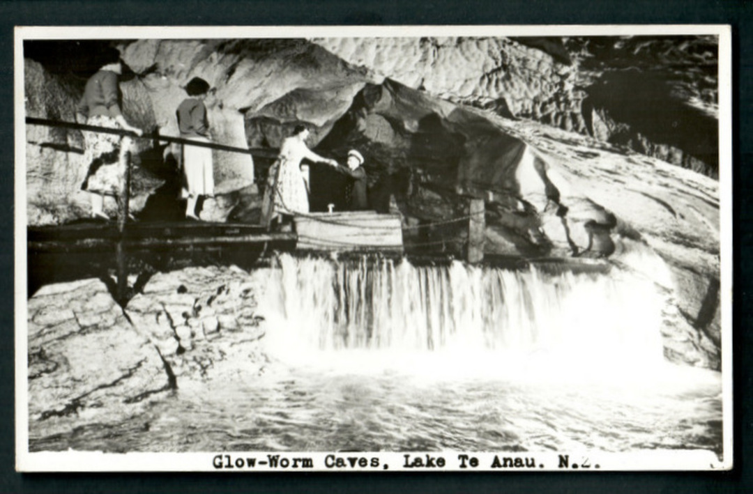 Real Photograph by N S Seaward of Glow Worm Caves Lake Te Anau. - 49088 - Postcard image 0