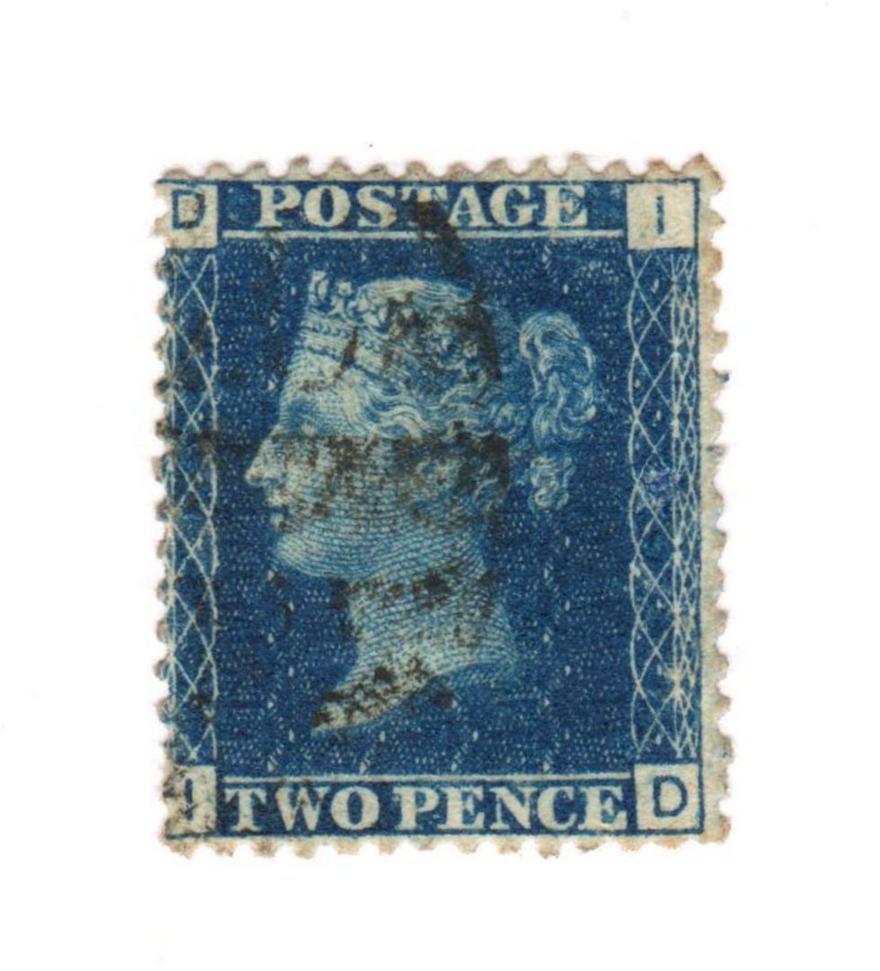 GREAT BRITAIN 1858 2d Deep Blue.Thin Lines.Plate 15. Letters BPPB. Well off centre. Very light cancel. - 70424 - VFU image 0