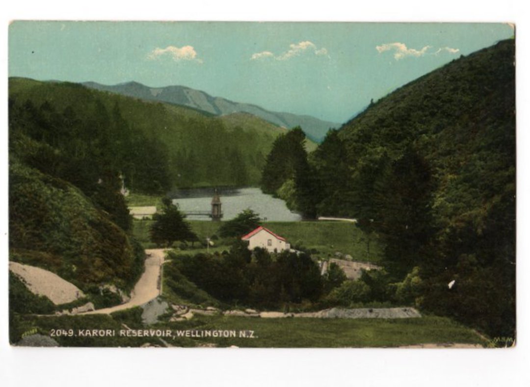 Coloured postcard of Kariri Reservoir Wellington. - 47370 - Postcard image 0