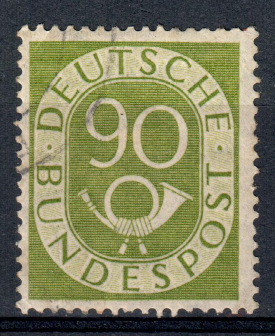 WEST GERMANY 1951 Definitive 90pf Yellow-Green. Hinge remains. Still a good amount of original  gum. - 72257 - Mint image 0