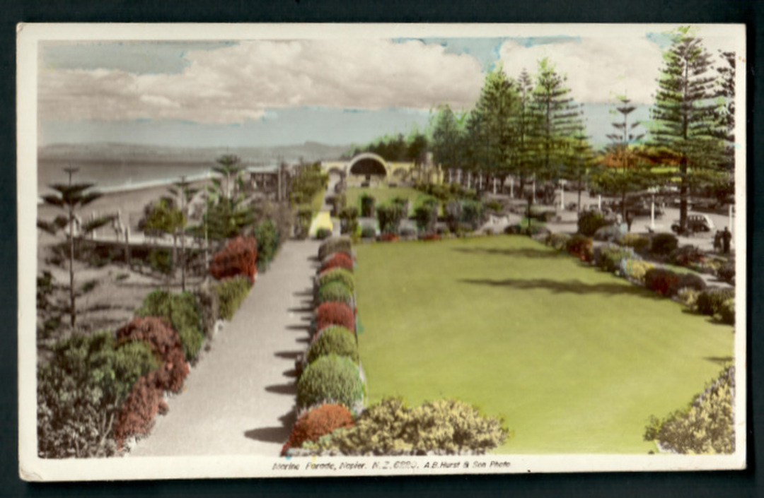 Coloured Real Photograph by A B Hurst & Son of Marine Parade Napier. - 48053 - Postcard image 0