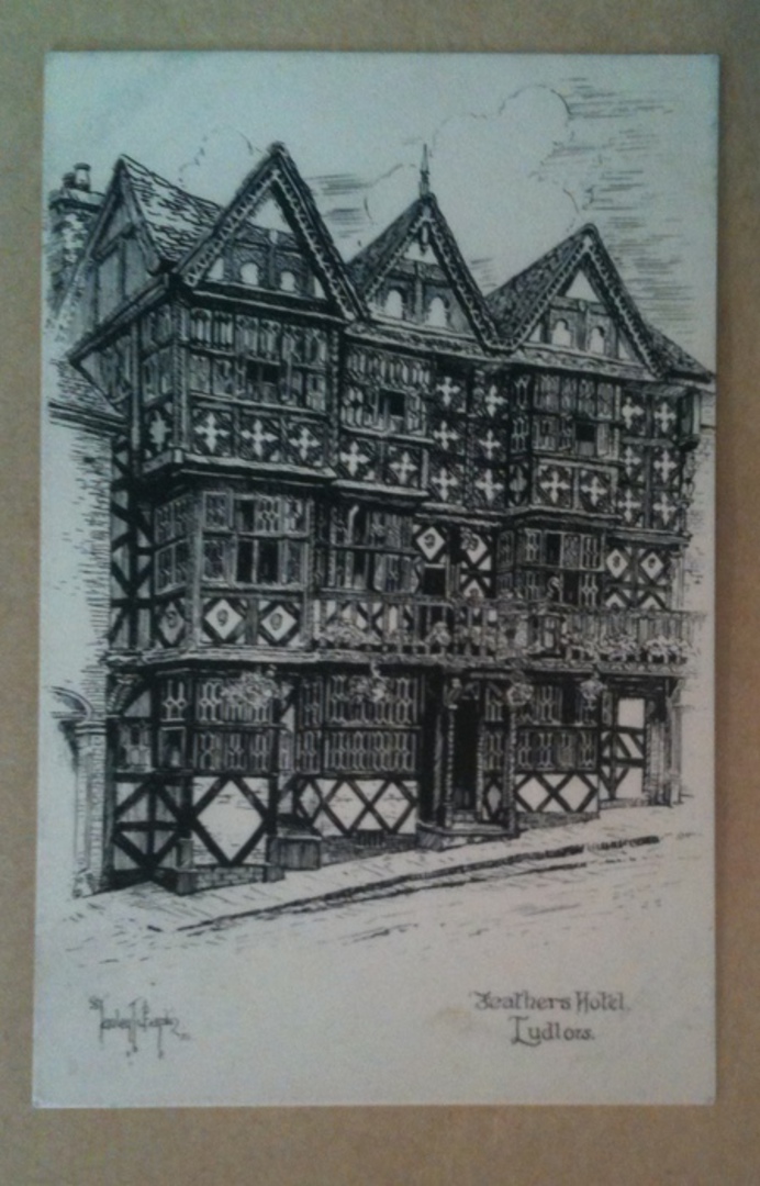 Postcard of Feathers Hotel Ludlow by Stanley Chaplin. A fine early unused pen and ink postcard in perfrct condition. - 242579 - image 0