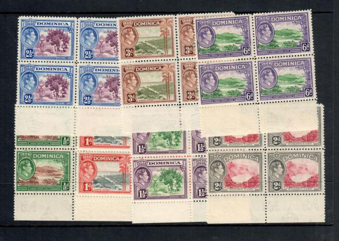 DOMINICA 1938 Geo 6th Definitives. ½d 1d 1½d 2d 2½d 3d and 6d in nice clean blocks of 4. Nice display items. - 52402 - UHM image 0