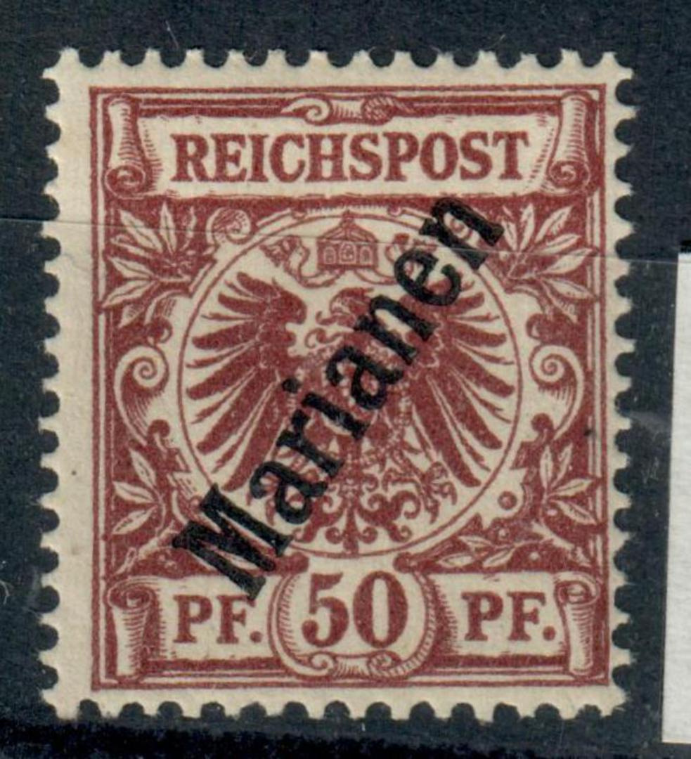 MARIANA ISLANDS 1899 Definitive 50pf Chocolate. First issue with overprint at 56 degrees. Only the very tiniest trace of a hinge image 0