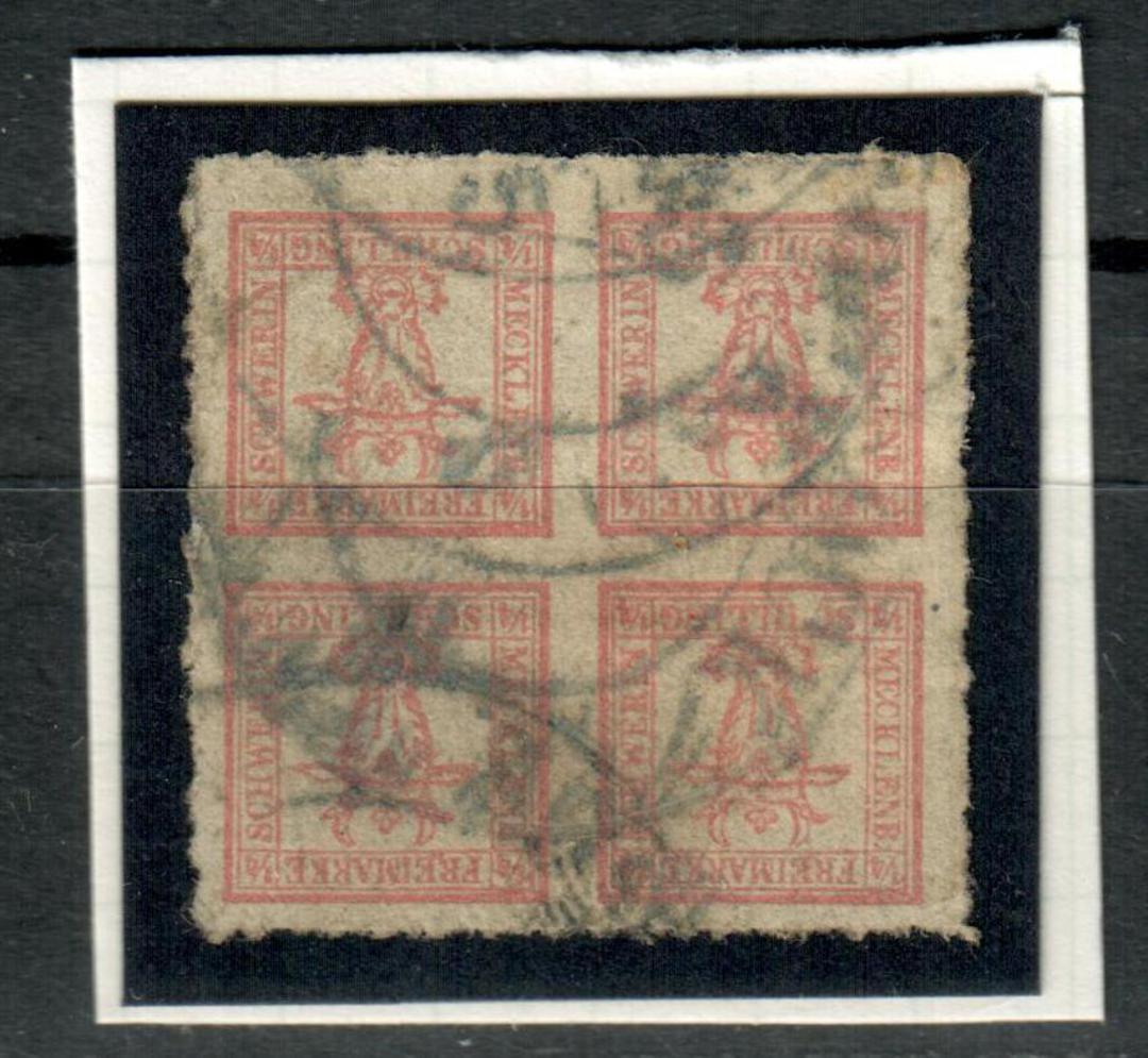MECKLENBURG-SCHWERIN 1864 Definitive ¼ Red. Block of 4. Roulette. From the collection of H Pies-Lintz. - 76996 - Used image 0