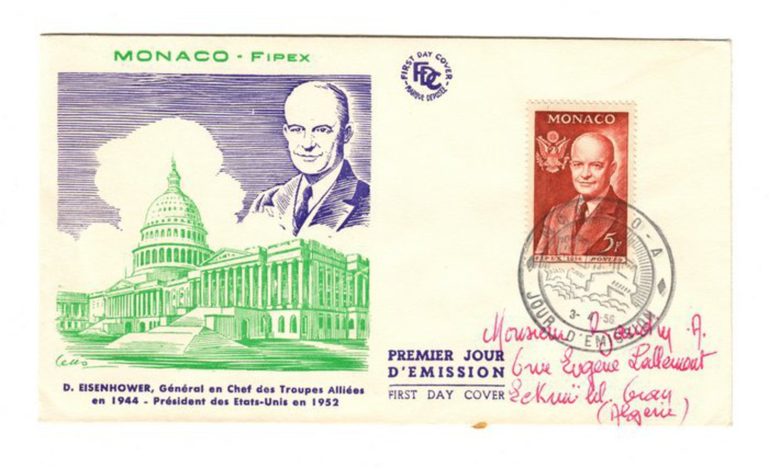 MONACO 1956 Fipex International Stamp Exhibition. Eisenhower on first day cover. - 37848 - FDC image 0