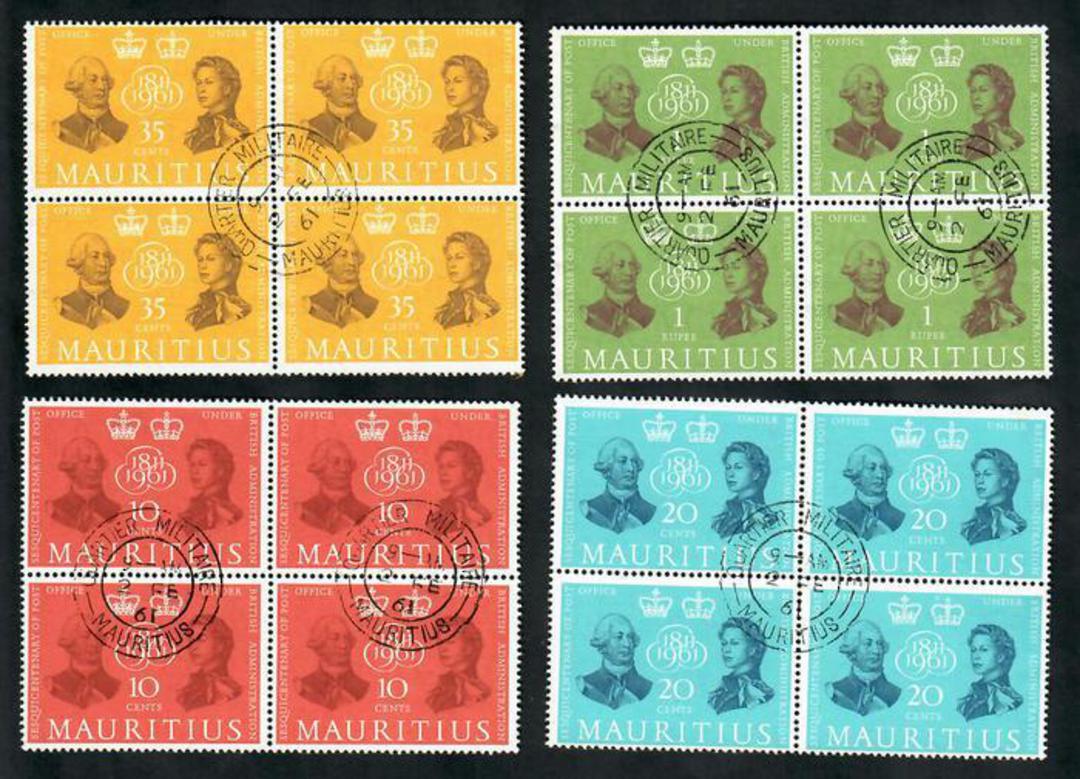 MAURITIUS 1961 150th Anniversary of the British Post Office in Mauritius. Set of 4 in blocks. - 20150 - VFU image 0