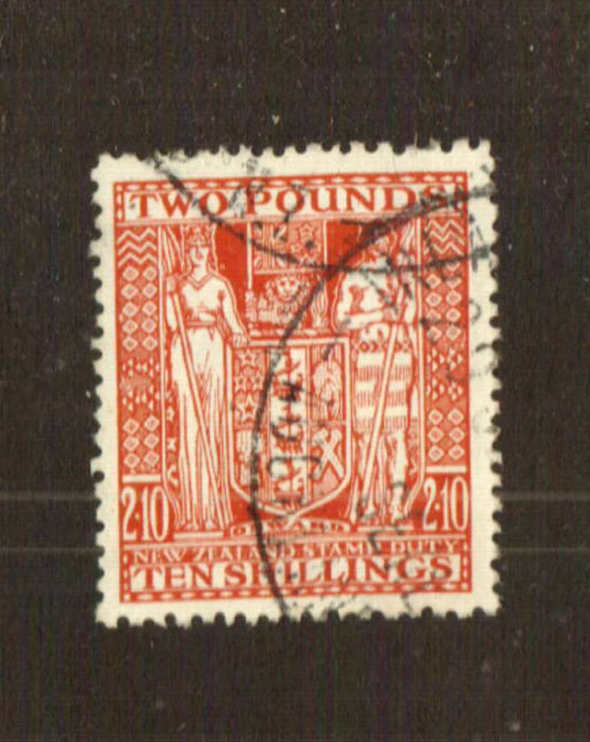 NEW ZEALAND 1931 Arms £2/10/- Red. Fine copy with fiscal postmark so nice that it wouls pass for a fine postally used copy (with image 0
