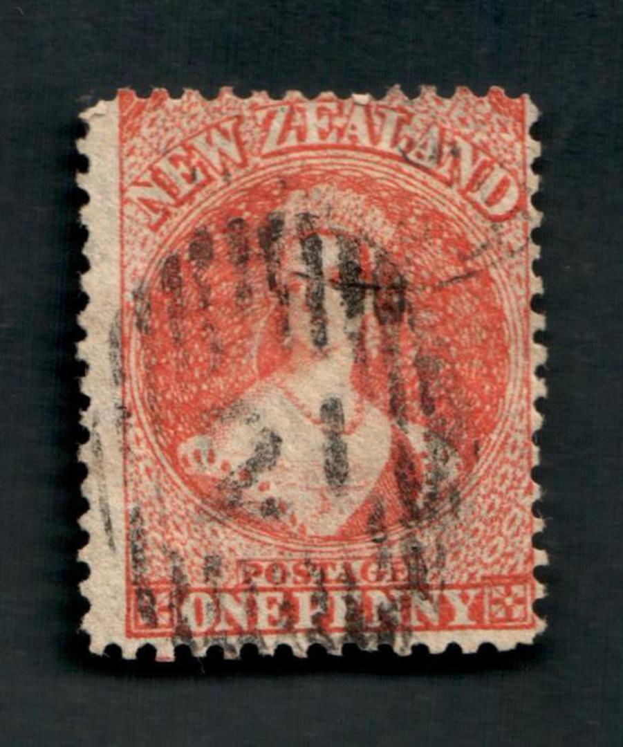 NEW ZEALAND Postmark Numeral 21 on Full Face Queen 1d Vermilion. - 39053 - Postmark image 0