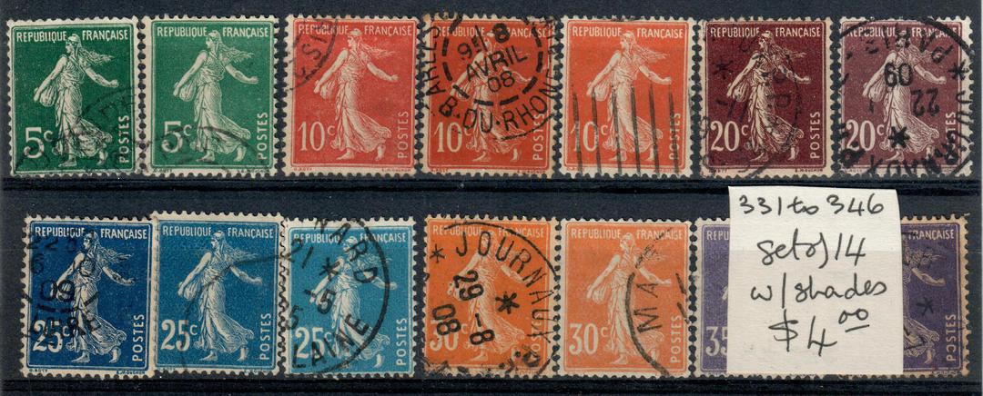 FRANCE 1907 Definitives. Set of 14. Includes shades. - 20953 - Used image 0