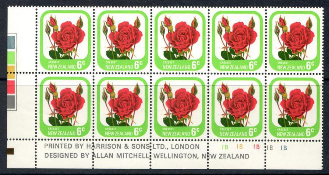 NEW ZEALAND 1975 Roses 6c Cresset. Plate 1B1B1B1B1B1B. - 15244 - UHM image 0