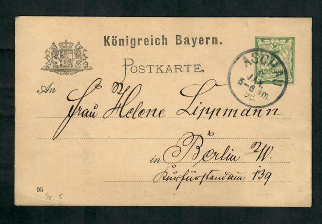 BAVARIA 1896 Postcard 5pf Green from ASCHAU to Berlin. Commercial order on the reverse. From the collection of H Pies-Lintz. - 3 image 0