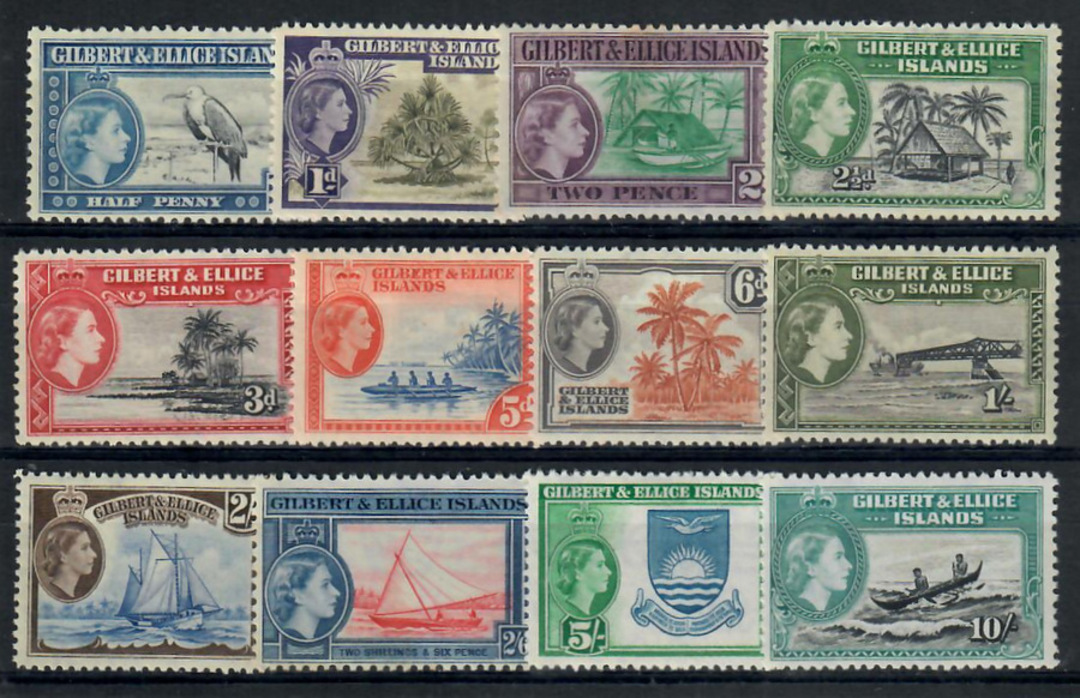 GILBERT & ELLICE ISLANDS 1956 Elizabeth 2nd Definitives. Set of 12. - 22036 - UHM image 0