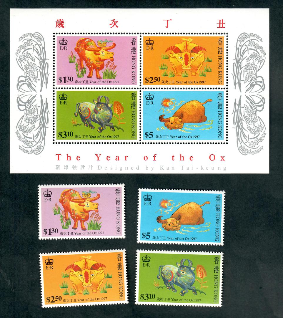 HONG KONG 1997 Chinese New Year. Year of the Ox. Set of 4 and miniature sheet. Litho by Ashton-Potter. - 20992 - UHM image 0