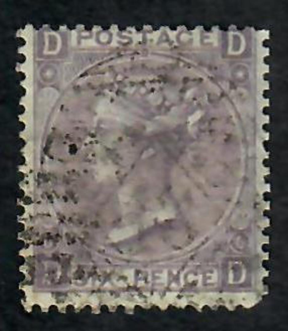 GREAT BRITAIN 1867 6d Lilac. With hyphrn. Plate6. Letters DDDD.  Centered north. One blunt corner. Indistinct postmark. - 70268 image 0