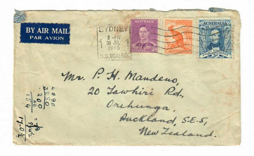 AUSTRALIA 1945 Airmail Letter to New Zealand 5½d rate. Includes 3d Stuart. - 32019 - PostalHist image 0